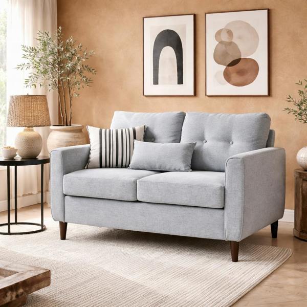 Wyld Haus Kero Lora Fabric Light Grey 2 Seater Sofa With Spring Cushions And Wooden Legs