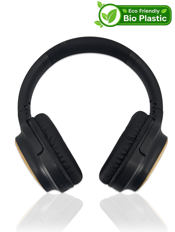 Accuratus Bio Sound Headphones - Rechargeable Bluetooth 5.0 Wireless Biodegradable Plant Based Resin Headset - Charcoal Black