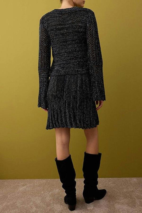 WOVCOR 2-Piece Crop Shimmer Blend Sweater-Skirt Knit Set