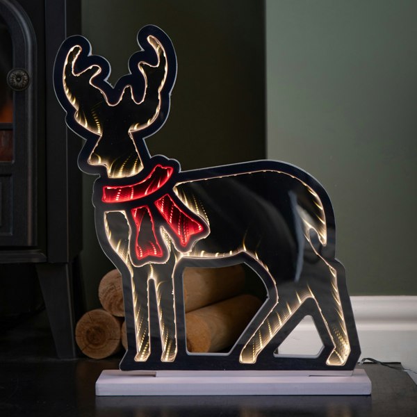 Samuel Alexander 40cm Light up Reindeer Christmas Infinity Light with Red and Warm White LEDs