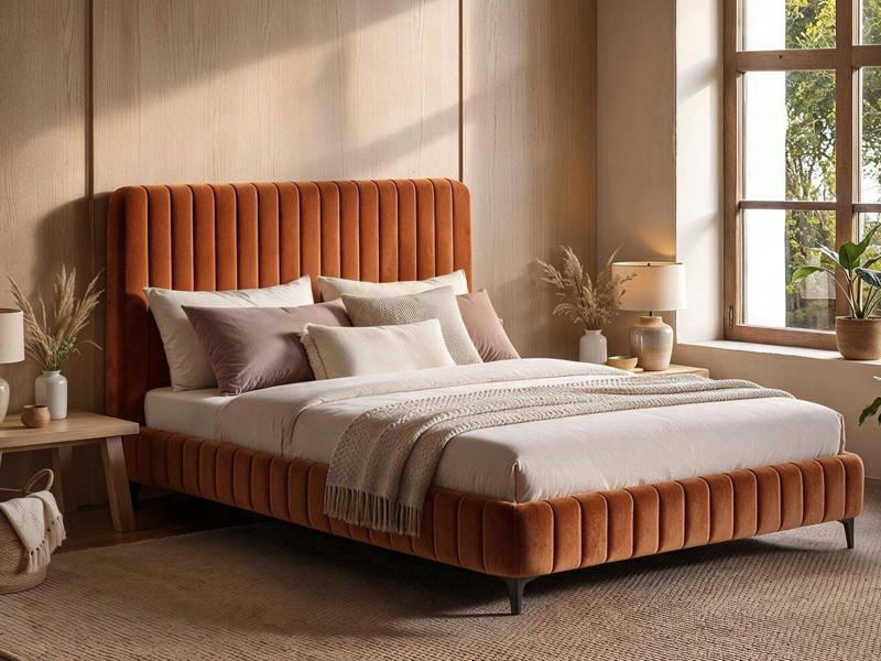 Adelaide Upholstered Bed Frame Burnt Orange Double