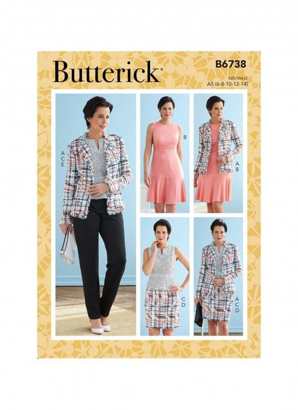 Butterick Sewing Pattern 6738, Jackets, Dresses, Tops, Skirts, Trousers for Women, A5 (6-8-10-12-14) - Intermediate