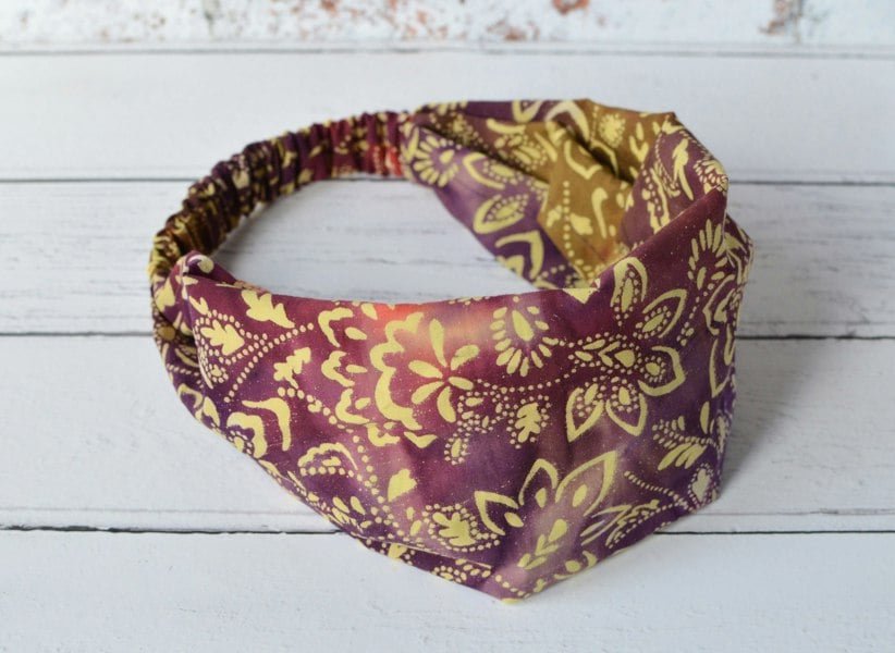 Antonia York Cotton Headband Hand Printed and Dyed Batik Woven Cotton Bandana Purple Red Yellow