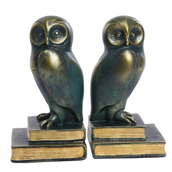 Maison des Cadeaux Green Bird Owl Rustic Bookend Set Retro Home Office Adult Kids