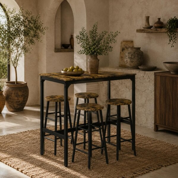Wyld Haus Tonayo Wooden Rustic Brown 5 Piece Industrial Bar Table And Stool Set