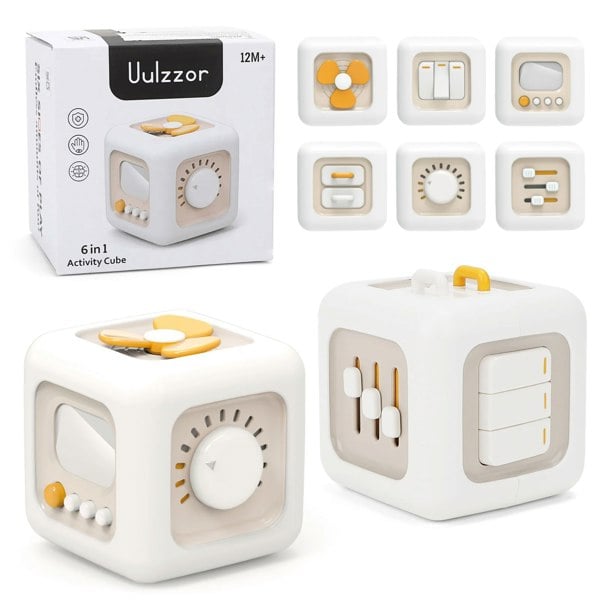 deAO Toys 6-in-1 Activity Cube Toy-Montessori Sensory Learning Cube