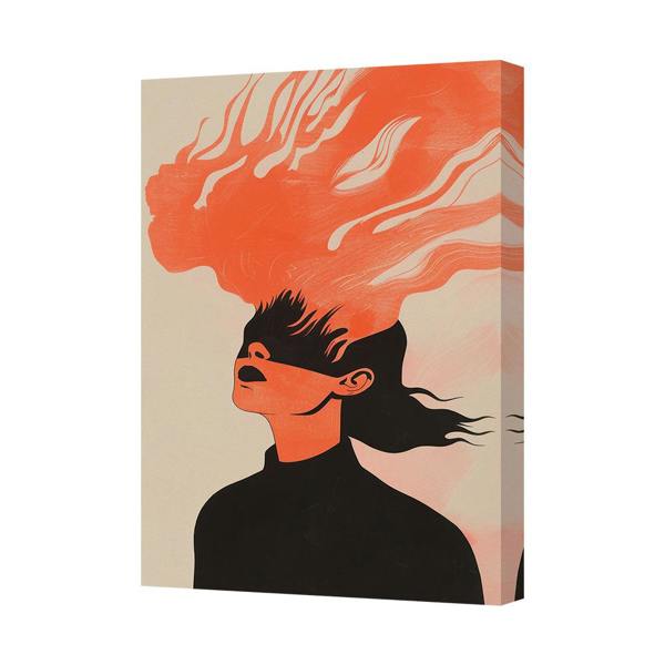 Benjamin Tate Design Contemporary Abstract Canvas Art Print Woman With Fiery Orange Hair Framed