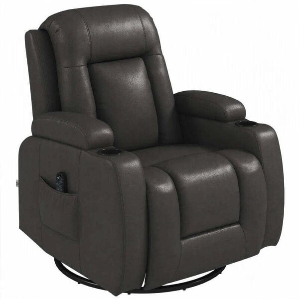 PU Leather Recliner Chair, Recliner Armchair with Extended Footrest, Cup Holders and Side Pockets, Dark Brown