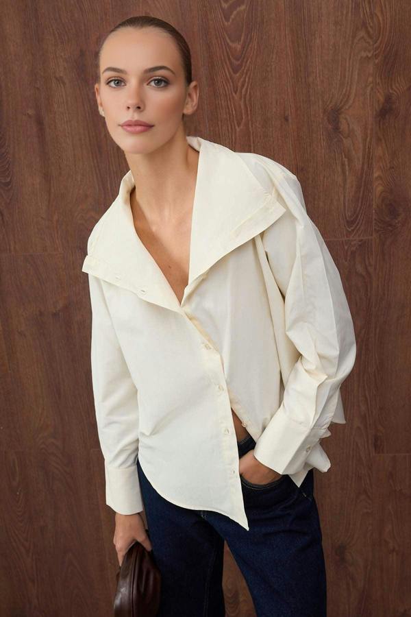 WOVCOR Collar Detail Off-Shoulder Shirt