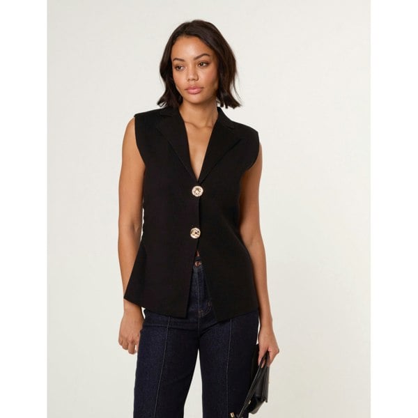 Blue Vanilla Gold Button Front Tailored Vest