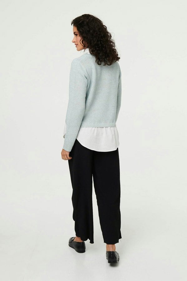 Blue | Layered Long Sleeve Shirt Jumper Top
