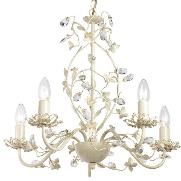 Hanging Flush Ceiling Pendant 5 Light CREAM GOLD Chandelier Lamp Bulb Holder Loops