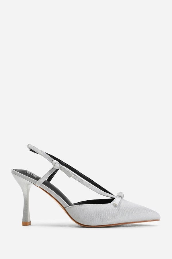 Where's That From Mabel Wide Fit High Heel With Pointed Toe and Strap Detail in Silver Satin