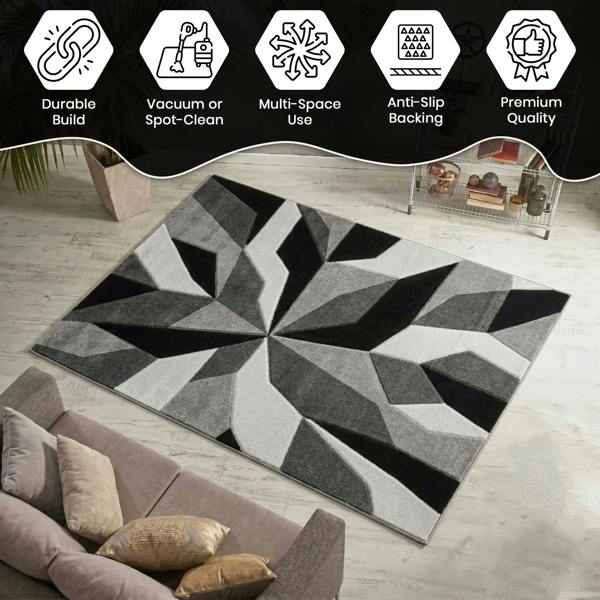 Smart Living Carved Rug Contemporary - Grey Black