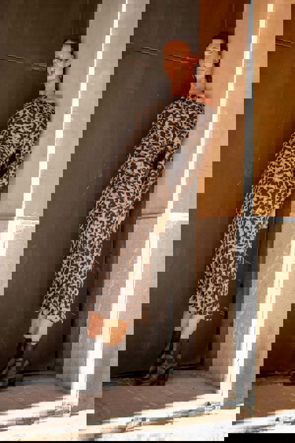 Gini London Grey Animal Jersey Animal One Shoulder Midi Dress