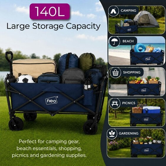 Neo Direct Neo Navy Folding Wagon Garden Cart 138L 120kg