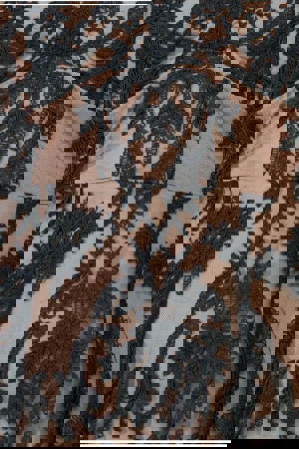 Scalloped Lace Dipped Hem Midi Dress - Black DR3347