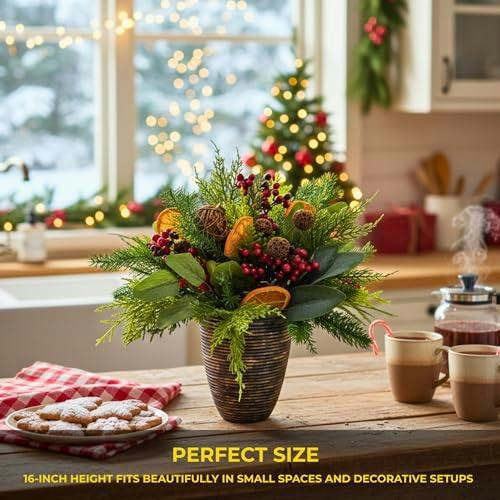 16 Inch Orange and Berry Christmas Topiary Centrepiece with PVC and PE Foliage image 4