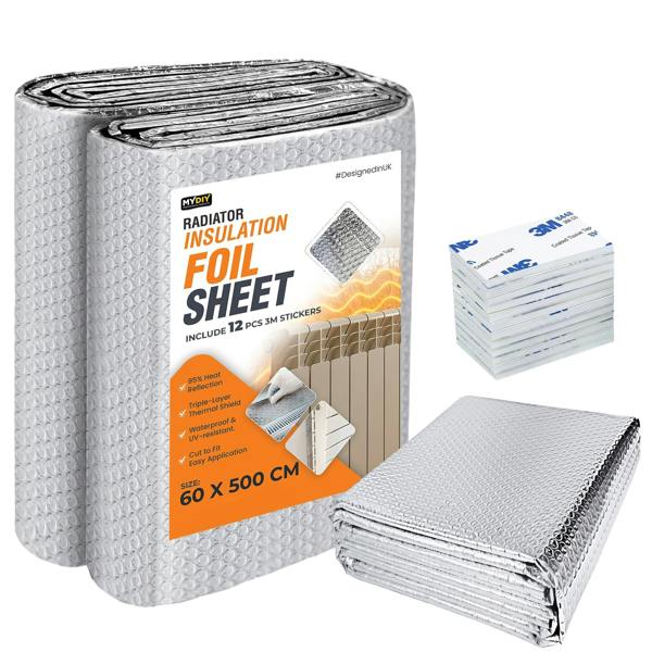 MY DIY PROFESSIONAL PRODUCTS Radiator Insulation Foil Sheet - Reflective Thermal Bubble Backing With Stickers – Energy Saving, UV Resistant
