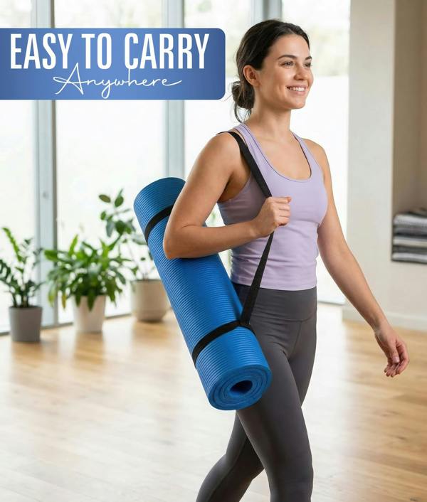 ROMIX Yoga Mat 10mm Thick, 180 x 60cm Non Slip Foam Exercise Mat with Carry Bag and Strap