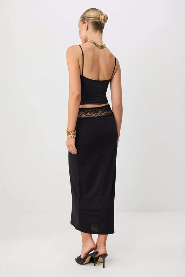 Midi Lace Detail Knit Skirt