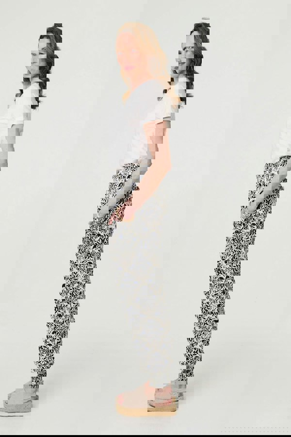 Navy | Ikat Print High Waist Tapered Harem Pants
