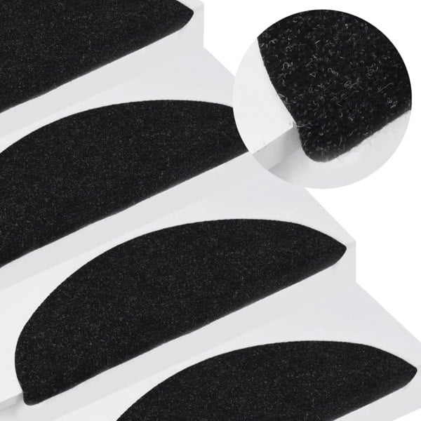 Berkfield Stair Mats Self-adhesive 15 pcs 56x17x3 cm Black