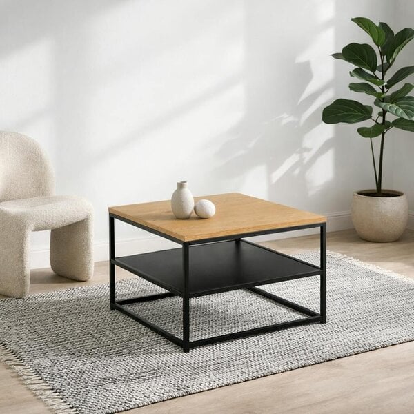 Wyld Haus Haslev Natural Oak Square Coffee Table with Full Bottom Shelf