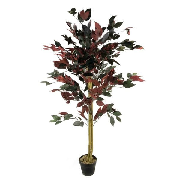 Leaf 120cm (4ft) Artificial Dark Red Green Ficus Plant - Extra Large