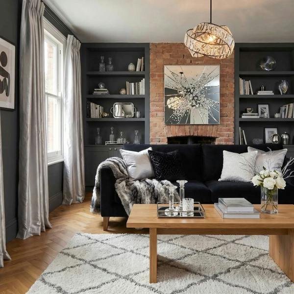 Modern Three Ring Black Pendant Shade with Transparent Acrylic Prisms Image 6