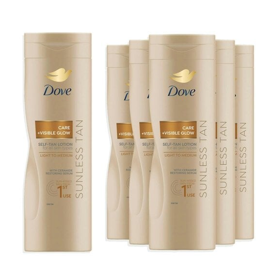 Dove Visible Glow Self-Tan Lotion Nourishing Care Light to Medium Skin, 6x400ml