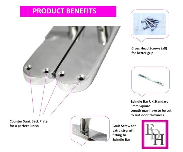 EDH Door Hardware Polished Chrome Twist Door Handle,Interior Latch Lever on Long Back Plate