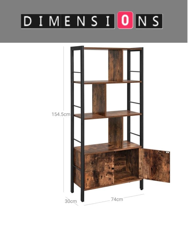Modcraft Industrial 4-Tier Bookcase with Doors