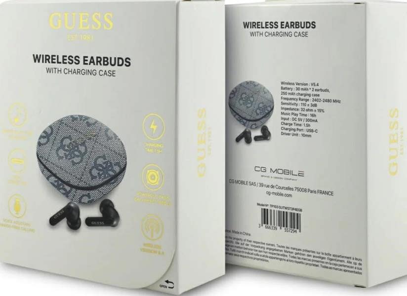 Guess 4G Classic Metal Logo TWS ENC Earphones Blue - GUTWST3P4EGB