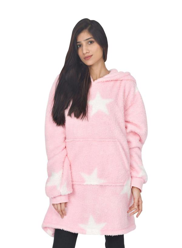 Smart Living Ladies Single Layer Borg Blanket Hoodie - Pink