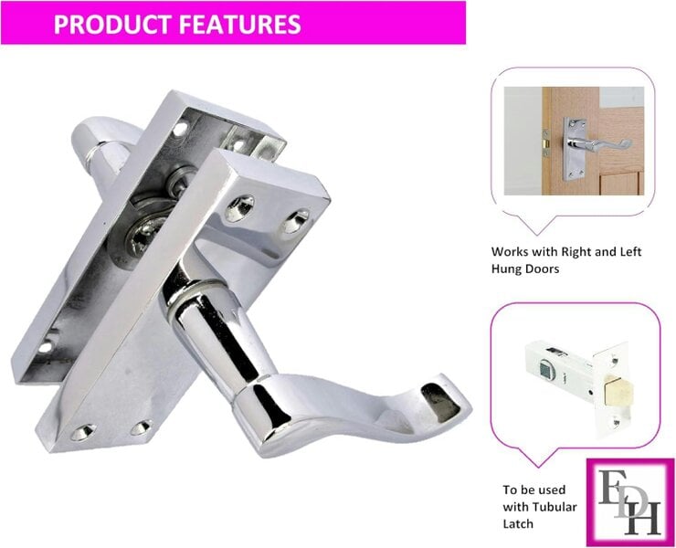 EDH Door Hardware Polished Chrome Victorian Scroll Door Handles – Handle Only or Handle + Tubular Latch – 118mm x 42mm