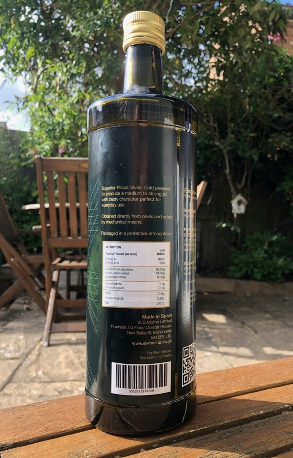 El Molino Extra Virgin Olive Oil 1L Cold Pressed Picual Olives Made in Spain