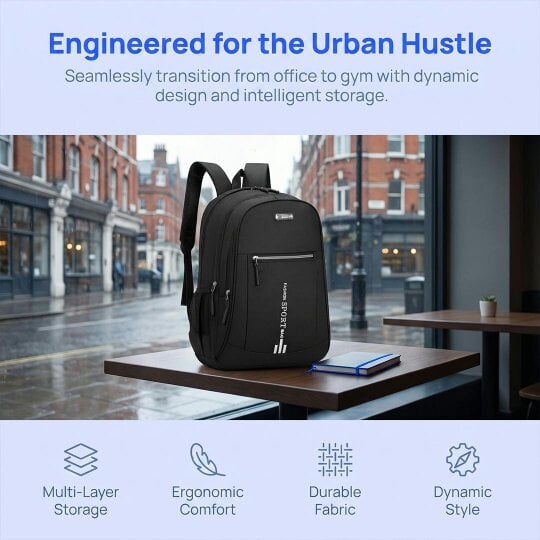 Havendro Black Backpack Rucksack Large Upgraded Mens Womens Bag Travel Work School Sports
