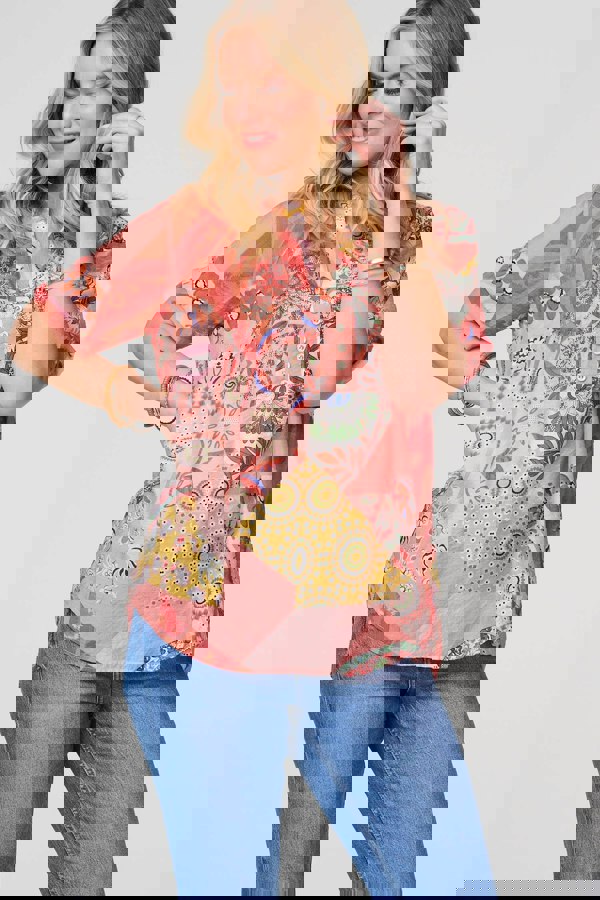 Pink | Patchwork Print 1/2 Sleeve Blouse