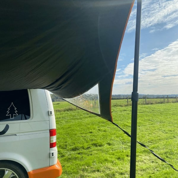An image of the clear window of the Modern Shade Canopy from OLPRO.