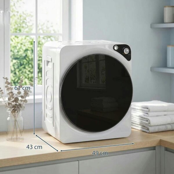 5kg Vented Tumble Dryer, 1000W Compact Tumble Dryer with 5 Drying Modes, Stainless Steel Tub, White
