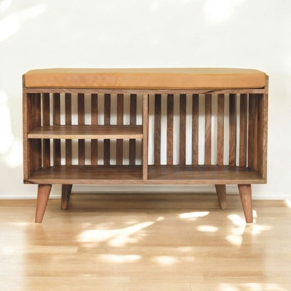 Artisan Furniture Slatted Oak-ish Bench with 3 slots