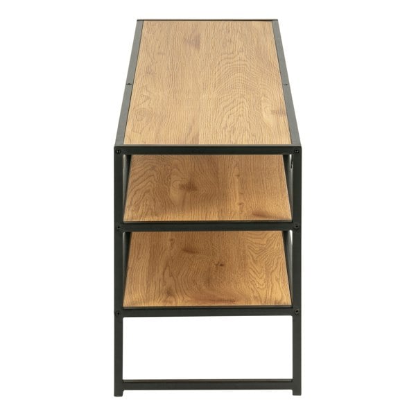 Furniture To Go Seaford Black Metal Open TV Unit with 3 Oak Shelves