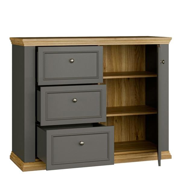 Furniture To Go Pontypool 3 Drawer & 1 Door Sideboard in Grey and Mauvella Oak