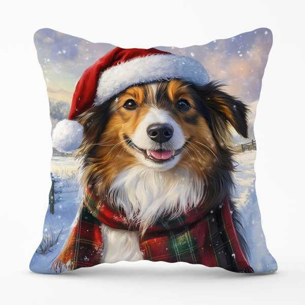 Warren Reed Christmas Shetland Sheepdog Cushion