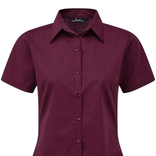 Premier Short Sleeve Poplin Blouse / Plain Work Shirt - Aubergine