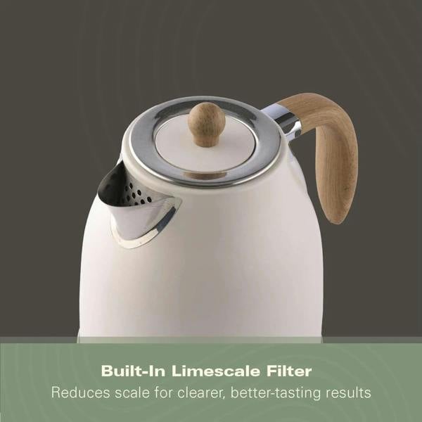 Hamilton Beach Scandi 1.7L Jug Kettle - Matte Cream with Wood Effect