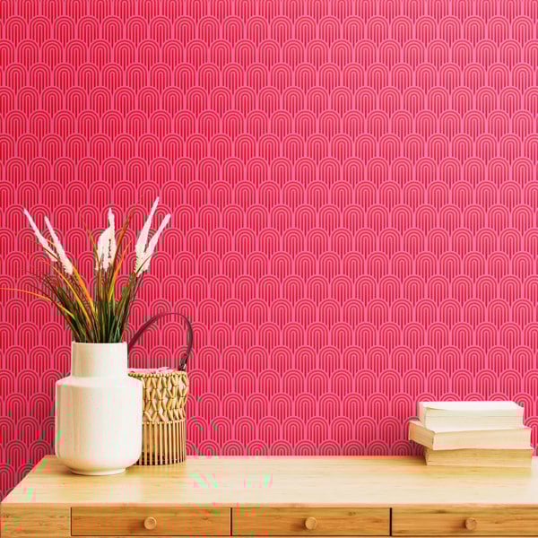 Hoopla Walls Retro Arch - Bright Pink 10m Wallpaper