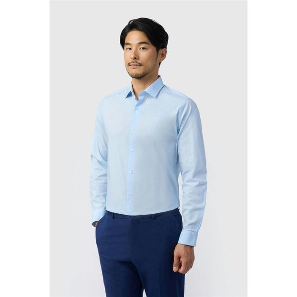 Limehaus Tailored Fit Blue Stretch Poplin Shirt