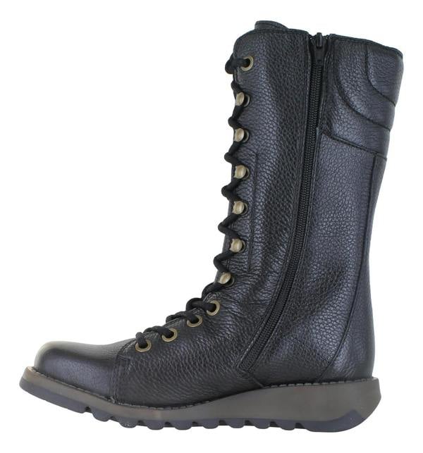 Fly London STER Womens Zip-Up Lace Wedge Leather Mid Calf Boots